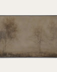 framed artwork of trees in a misty landscape on a plain background