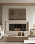 modern living room with fireplace, coffee table, and decorative elements.
