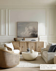 modern living room with neutral tones, furniture, and decor.