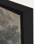 close-up of a floral painting with a black frame on a white background
