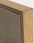 close-up of a wooden frame corner with a textured surface.