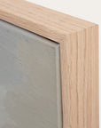 close-up of a wooden frame corner with a glass panel