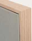 close-up of a wooden frame with a gray background