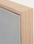 close-up of a wooden frame with a gray interior