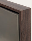 close-up of a wooden frame corner on a mirror