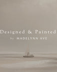 minimalist design with a sailboat on a plain background, featuring the text 'designed & painted by madelynn ave'.