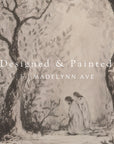 artistic depiction of two figures in a natural setting with 'designed & painted by madelynn ave' text.