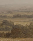 painting of a landscape with trees and fields in muted earth tones