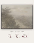 forgotten road in a black floater frame with its total framed size listed below: 42 inches wide, 32 inches high, and 0.75 inches deep.