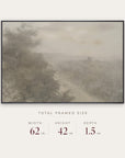 forgotten road in a black floater frame with its total framed size listed below: 62 inches wide, 42 inches high, and 1.5 inches deep.