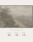 forgotten road in a dark walnut floater frame with its total framed size listed below: 62 inches wide, 42 inches high, and 1.5 inches deep.