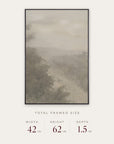 forgotten road in a black floater frame with its total framed size listed below: 42 inches wide, 62 inches high, and 1.5 inches deep.