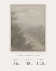 forgotten road in a light oak floater frame with its total framed size listed below: 36 inches wide, 48 inches high, and 1.25 inches deep.