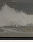abstract painting with textured brushstrokes in gray and black tones.