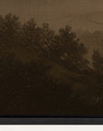 sepia-toned landscape with trees and a river