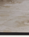 textured beige surface with a signature at the bottom right corner