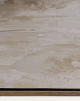 abstract painting with beige and brown brush strokes on a textured surface.