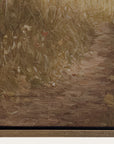 artistic depiction of a natural scene with grass and flowers, signed by the artist.