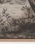 artistic depiction of a landscape with trees and water, possibly a woodcut or engraving.