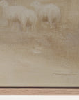 two sheep in a field on a textured beige background