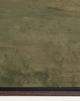 textured green painting with a signature at the bottom right corner