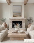 modern living room with a fireplace, beige sofas, and decorative elements. __lifestyleimage
