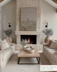 modern living room with a fireplace, beige sofas, and decorative elements. __lifestyleimage