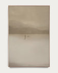 framed artwork of a landscape with a person standing in a field under a cloudy sky.