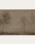 framed artwork of a misty landscape with trees on a white background