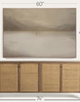 furniture piece with a painting above it and dimensions displayed