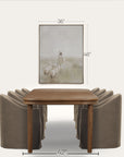 dining table with chairs and a framed picture on a white background