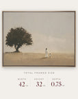 walk humbly in a gold floater frame with its total framed size listed below: 42 inches wide, 32 inches high, and 0.75 inches deep.