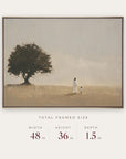 walk humbly in a gold floater frame with its total framed size listed below: 48 inches wide, 36 inches high, and 1.5 inches deep.