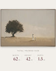 walk humbly in a gold floater frame with its total framed size listed below: 62 inches wide, 42 inches high, and 1.5 inches deep.