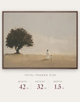walk humbly in a dark walnut floater frame with its total framed size listed below: 42 inches wide, 32 inches high, and 1.5 inches deep.