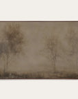 framed artwork of trees in a misty landscape on a white background