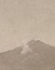 close-up detail of white mountains showing the pale, snow-touched peak against a sky crossed with fine age cracks, in warm sepia tones.