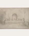framed artwork of a classical scene with figures around a table, on a light background 