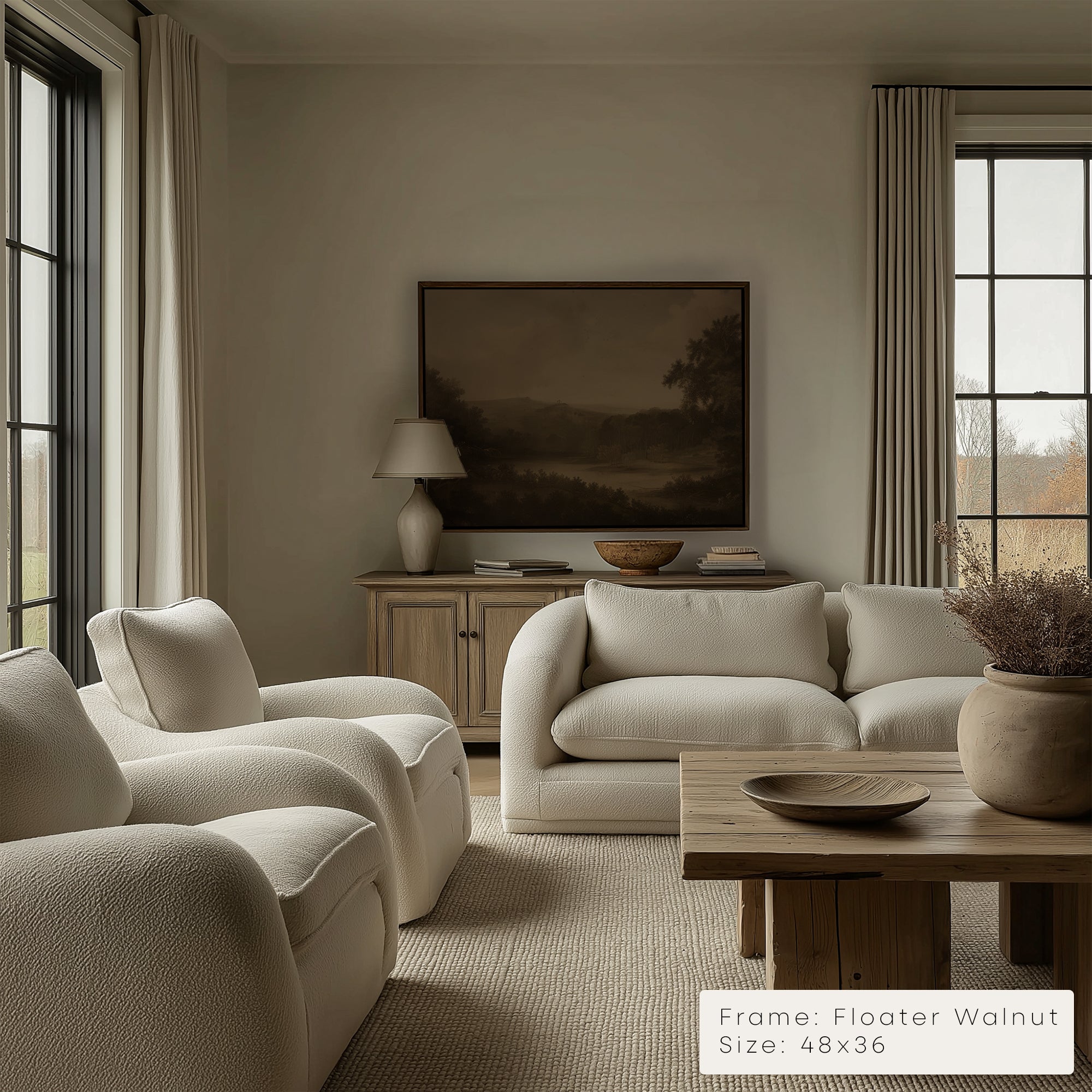Living room with beige sofa, armchairs, and a wooden coffee table. __lifestyleImage