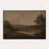 Sepia-toned landscape painting with trees and a river on a plain background #Black
