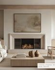 modern living room with fireplace, coffee table, and artwork. __lifestyleimage