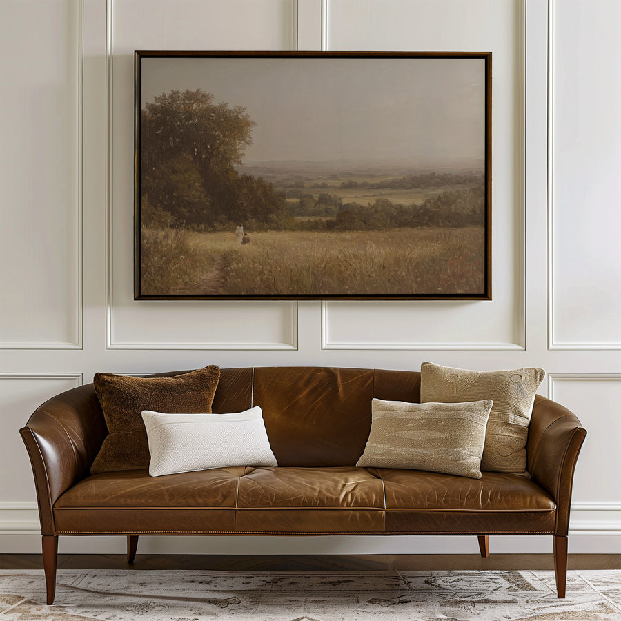 Shown in a Floater Walnut frame in size 48x36