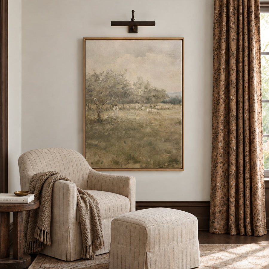 Shown in a floater Oak frame in size 36x48