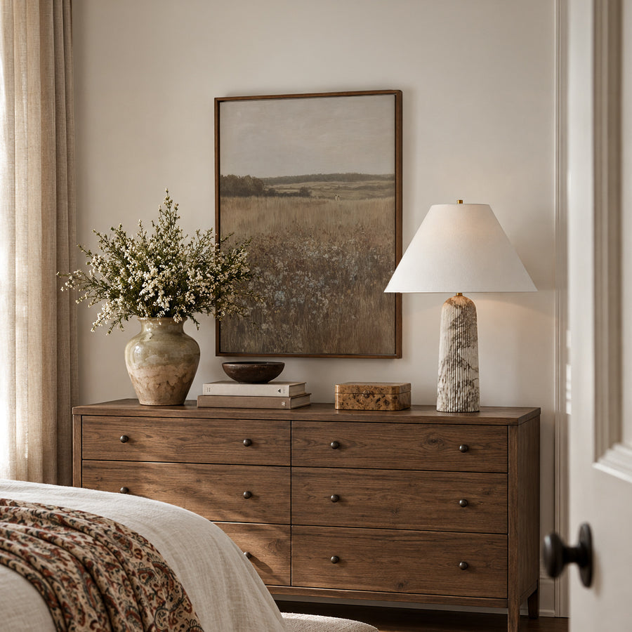 Shown in a floater Walnut frame in size 30x40