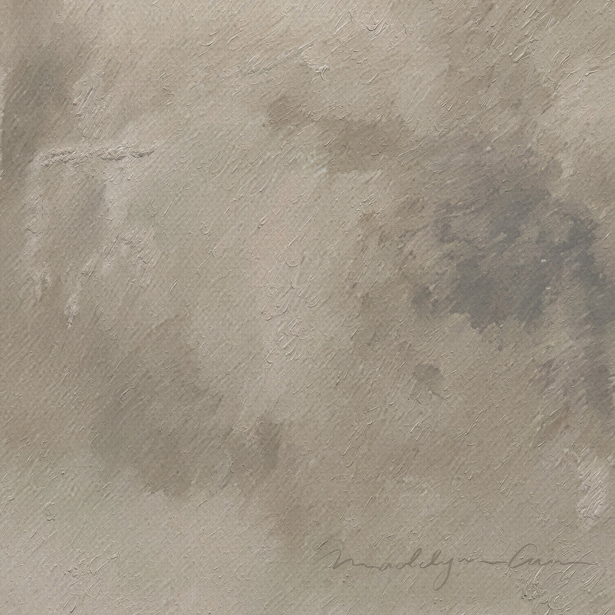 Textured beige surface with a signature at the bottom right corner