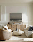 modern living room with neutral tones, furniture, and decor.