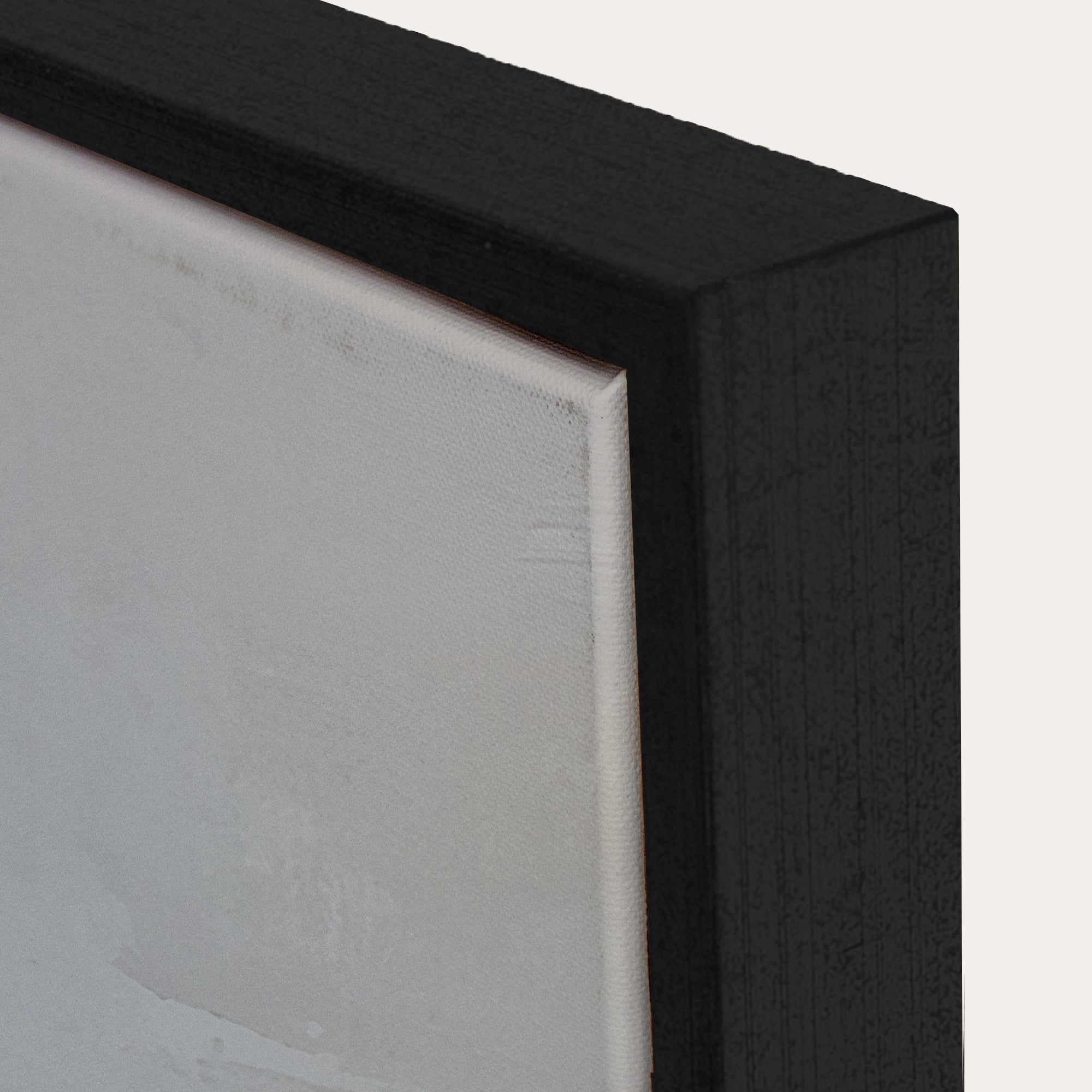 Close-up of a black frame corner with a white background 