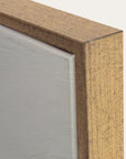 close-up of a wooden frame corner with a neutral background 