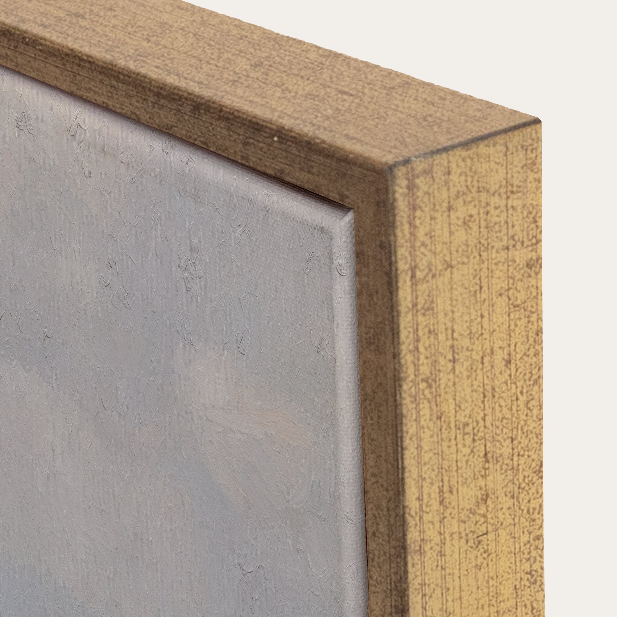 Close-up of a wooden frame corner with a neutral background 