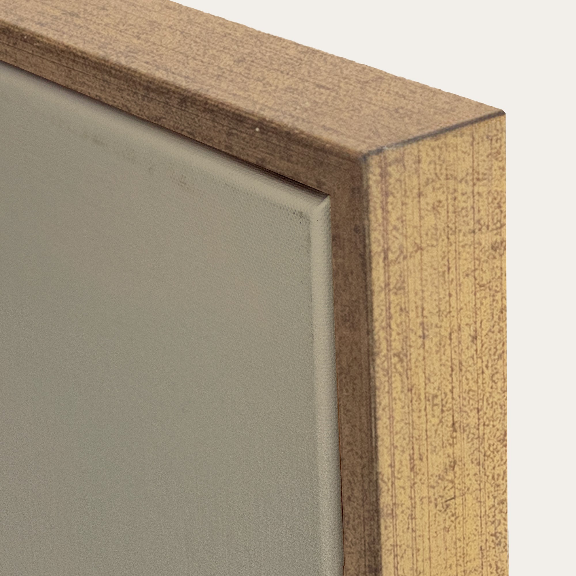 Close-up of a wooden frame corner on a neutral background 